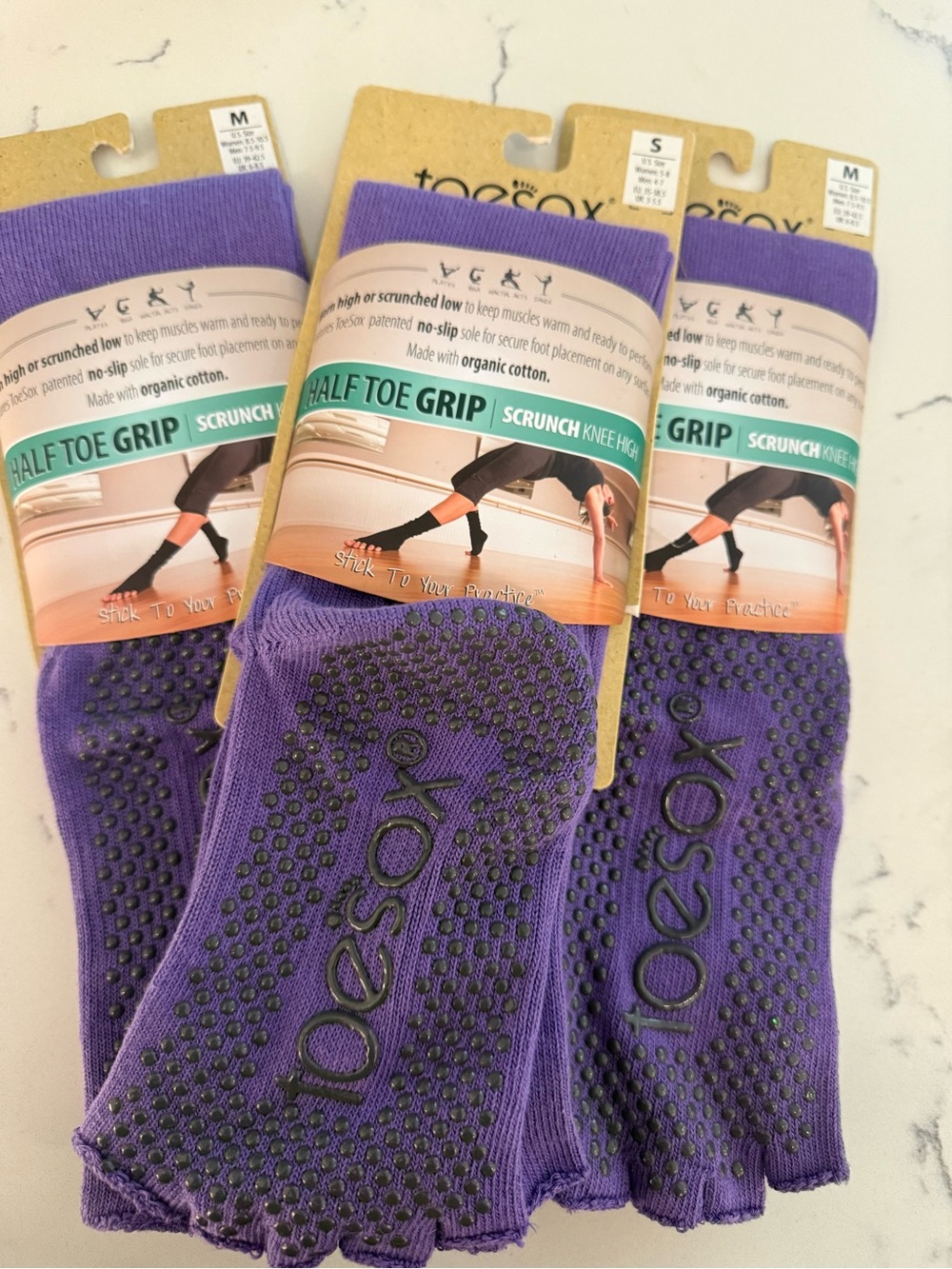toesox Purple Half-Toe Grip Scrunch Knee-High Yoga Socks